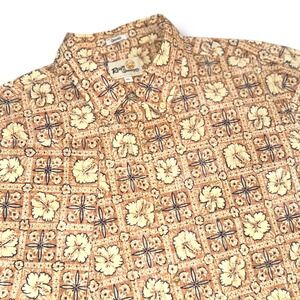 Reyn Spooner Classic Mens XL Tan Floral Short Sleeve Button Down Hawaiian Shirt